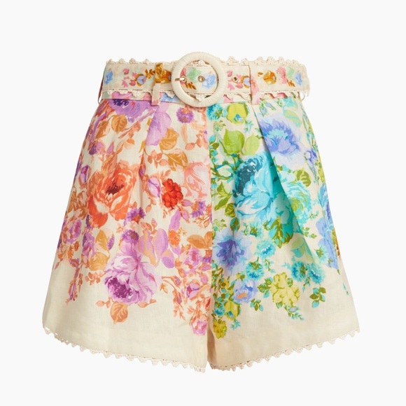 Zimmermann Raie Floral Tucked Shorts AU2 US 6-8